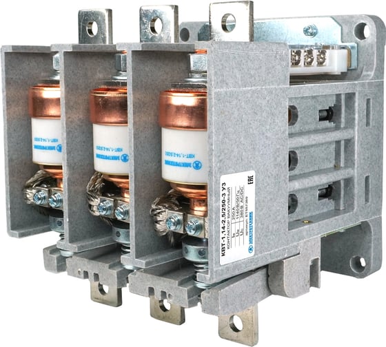 Изображение товара Вакуумный контактор Электротехник КВТ-1,14-2,5/250-3 У3, трёхполюсный, 380В,  AC/DC, 4з и3р, нереверсивный, без реле, IP00 ET557369