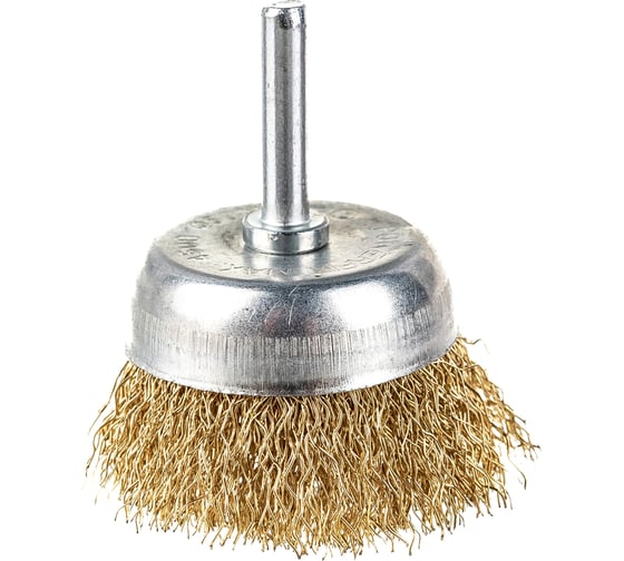 Изображение товара Щетка корщетка для дрели VIRA чашка с хвостовиком латунированная 50 мм 572051