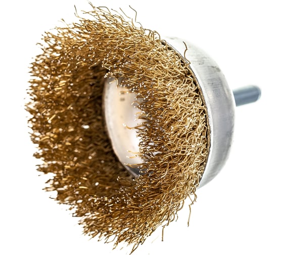 Изображение товара Щетка чашка, латунированная витая проволока, мягкая 65 мм для дрели Vira 572052
