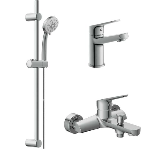 Изображение товара Комплект для ванной Cersanit vibe 3 в 1: смеситель для раковины и ванны flavis и душевой гарнитур 64508