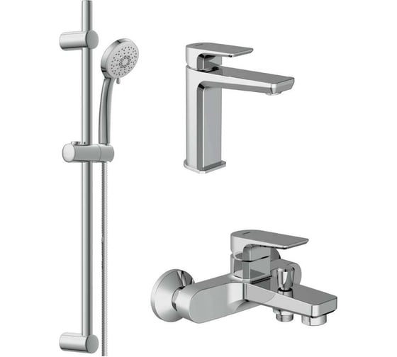 Изображение товара Комплект для ванной Cersanit vibe 3 в 1: смеситель для раковины и ванны nature и душевой гарнитур 64514