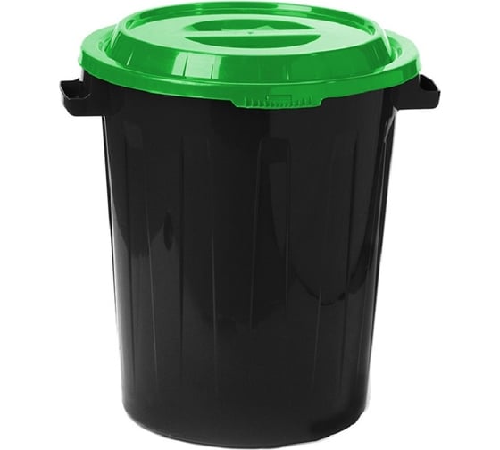 Изображение товара Бак для отходов ООО Комус М 2393 60 л, пластик, черный с зеленой крышкой 1561080
