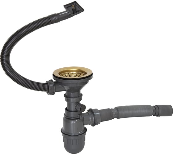 Изображение товара Сифон MIXLINE Pro 3 1/2x40 с прямоугольным переливом, с гофрой 40x40 мм, золото 551691