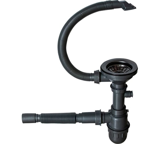 Изображение товара Сифон MIXLINE Pro 3 1/2x40 с прямоугольным переливом, с гофрой 40x40 мм, черный графит 551692