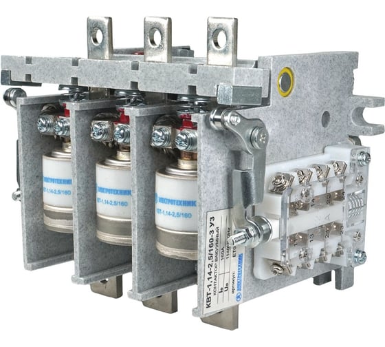 Изображение товара Вакуумный контактор Электротехник КВТ-1,14-2,5/160-3 У3, трёхполюсный, 220В,  AC/DC, 4з и 3р, нереверсивный, без реле, IP00 ET002623