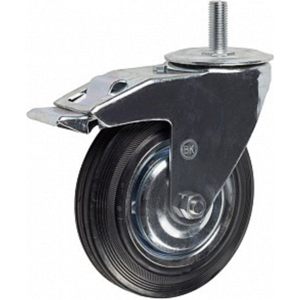 Изображение товара Колесо промышленное поворотное с роликовым подшипником на резьбе с тормозом (D75 мм; М10) Tech Tech-Krep 148534