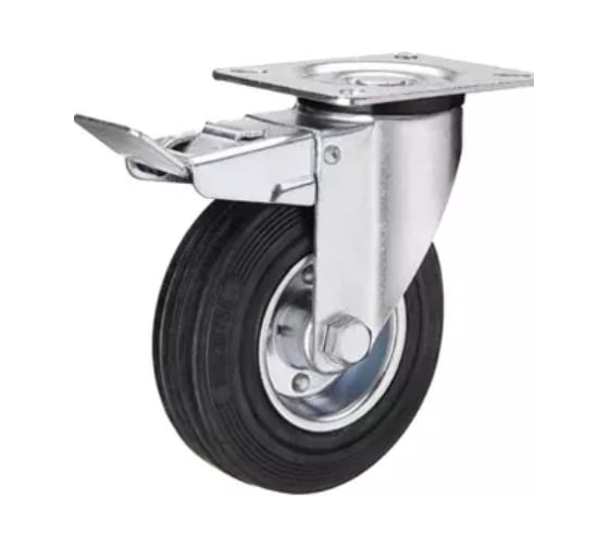 Изображение товара Промышленное усиленное колесо SRCb 55 125 мм, площадка, поворотное, с тормозом, черная резина, роликоподшипник TOR 1027196