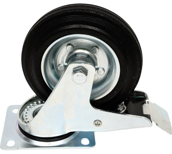 Изображение товара Промышленное усиленное колесо SRCb 63 160 мм, площадка, поворотное, с тормозом, черная резина, роликоподшипник TOR 1027197