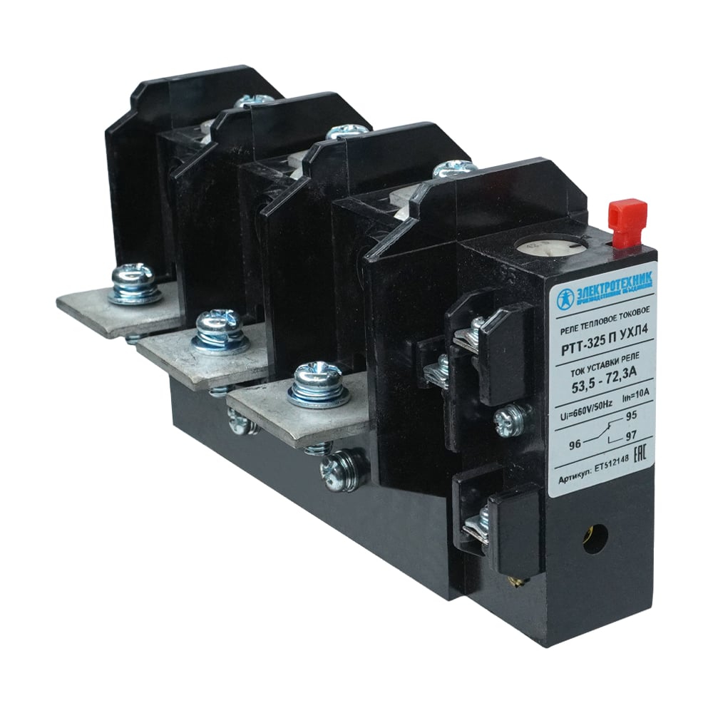 Изображение товара Электротепловое токовое реле Электротехник РТТ-325 П УХЛ4 63А IP00