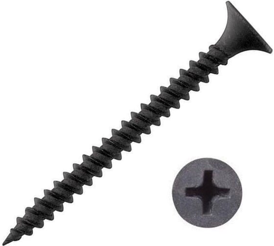 Изображение товара Саморез по металлу для гкл КВАДРА черный, 3.5x55 мм, PH2, частая резьба, 400 шт. 350552001400