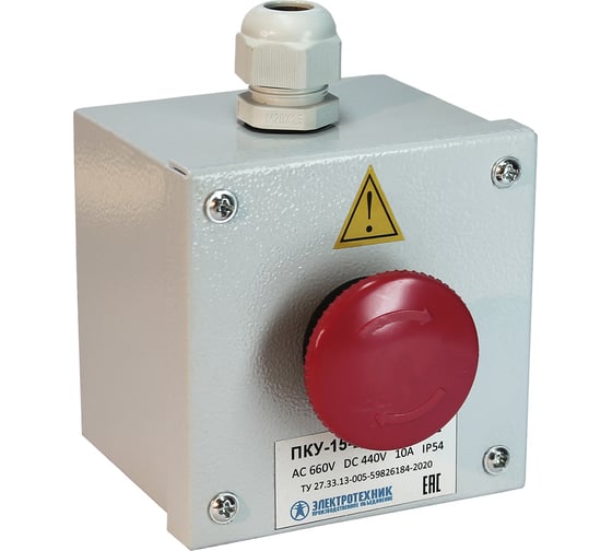 Изображение товара Пост управления Электротехник ПКУ-15-21.111-54У2 (КЕ141/2(1з и 1р) красная, гриб с фиксацией + PG-13,5) ET054790