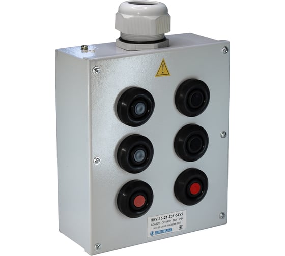 Изображение товара Пост управления Электротехник ПКУ-15-21.231-54У2 (4*ВК30-10-11110-54(1з и 1р) черная + 2*ВК30-10-11110-54(1з и 1р) красная + PG-36) ET054503