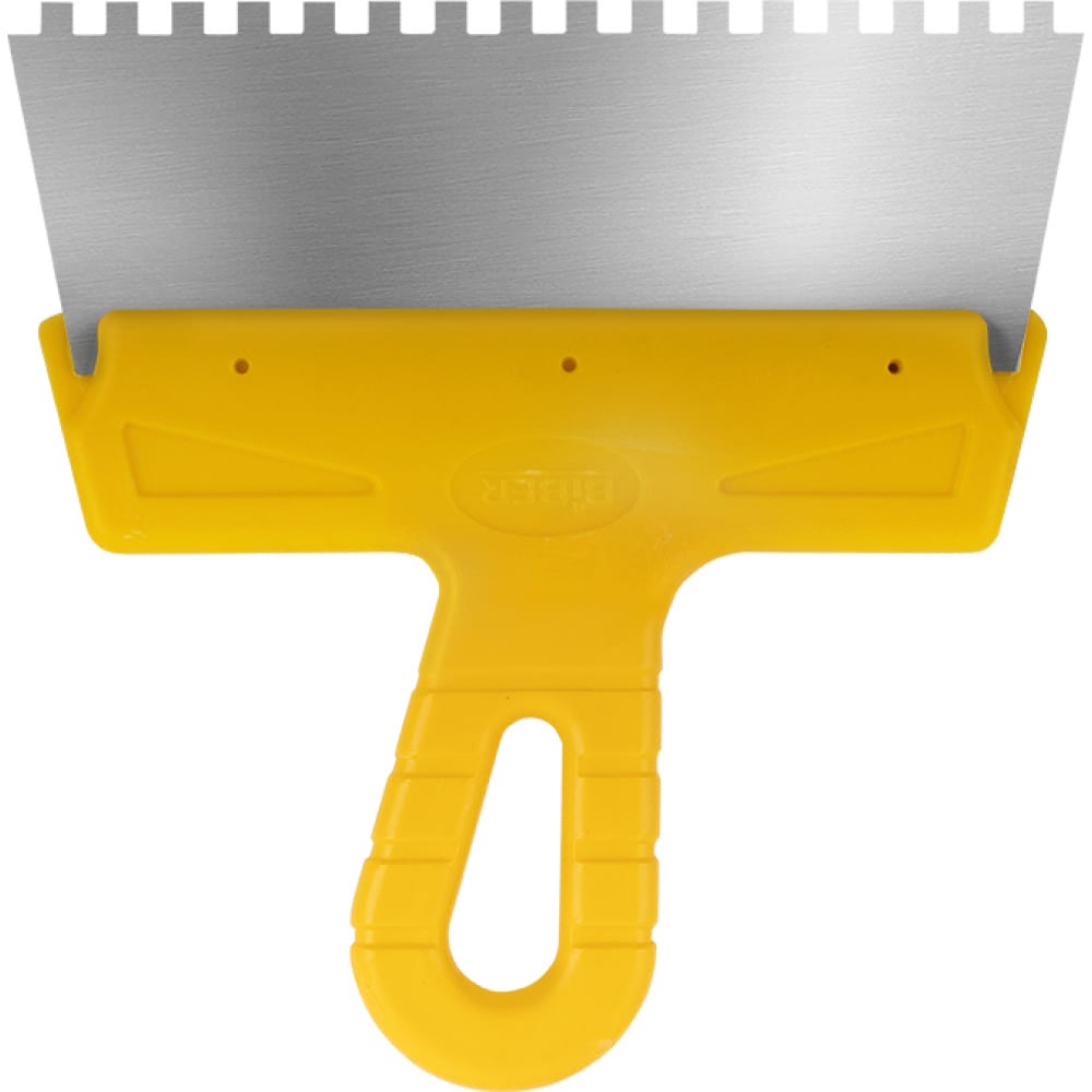 фото Фасадный зубчатый шпатель (200 мм, нержавеющая сталь, 6 мм, желтая ручка) biber мастер 35183 тов-176010