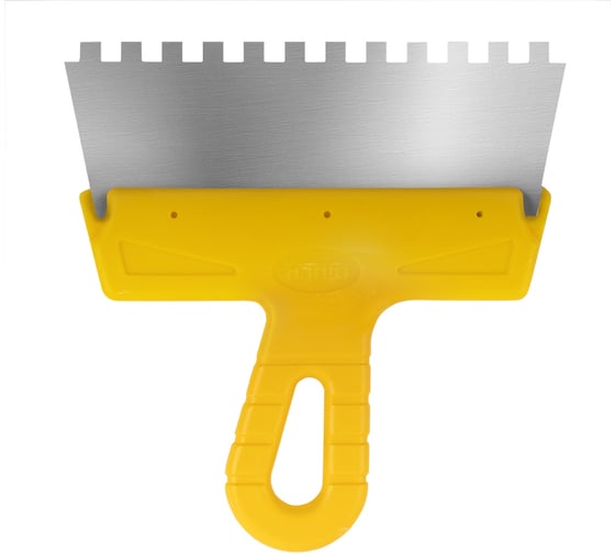 Изображение товара Фасадный зубчатый шпатель (200 мм, нержавеющая сталь, 8 мм, желтая ручка) Biber МАСТЕР 35184 тов-176011
