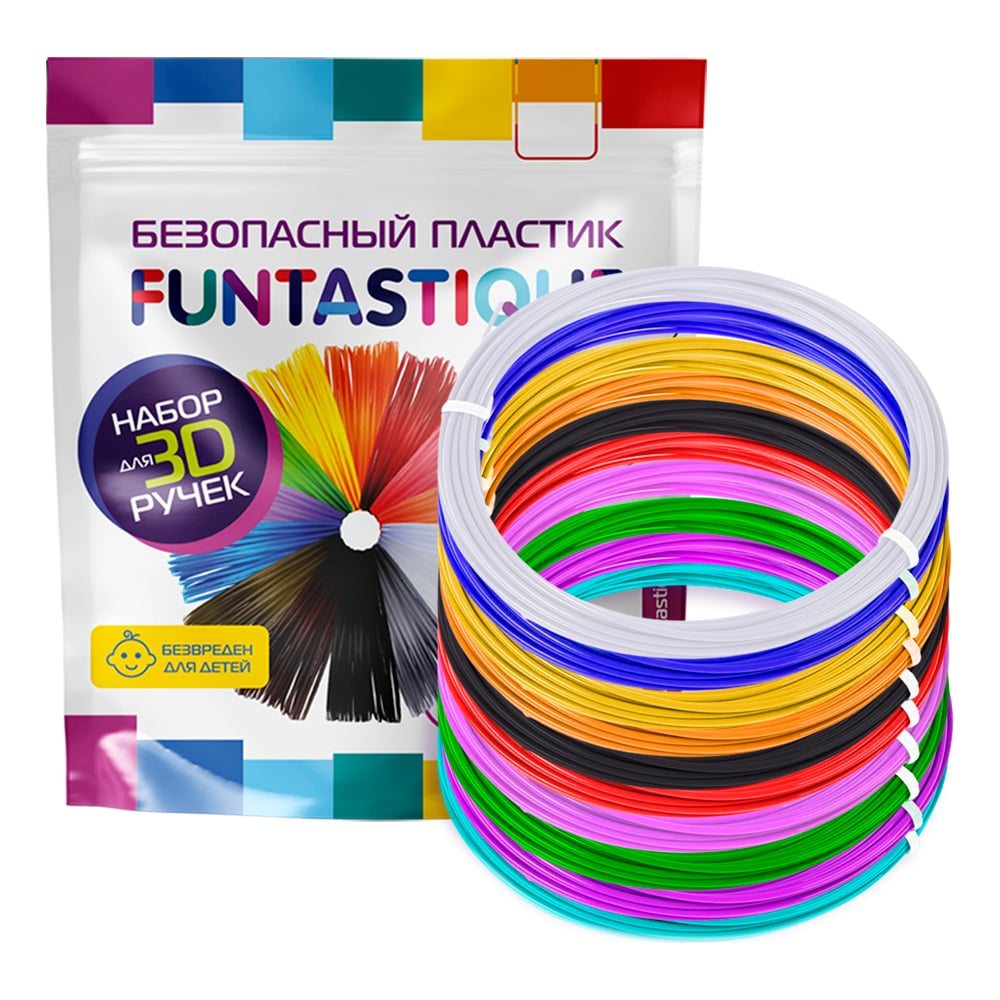 Изображение товара Набор pla-пластика для 3д ручек FUNTASTIQUE 10 цветов, 5 м PLA-PEN-10-5
