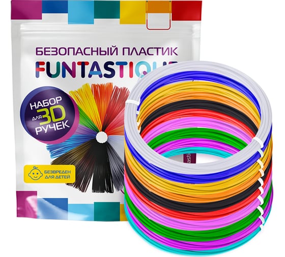 Изображение товара Набор pla-пластика для 3д ручек FUNTASTIQUE 10 цветов, 5 м PLA-PEN-10-5