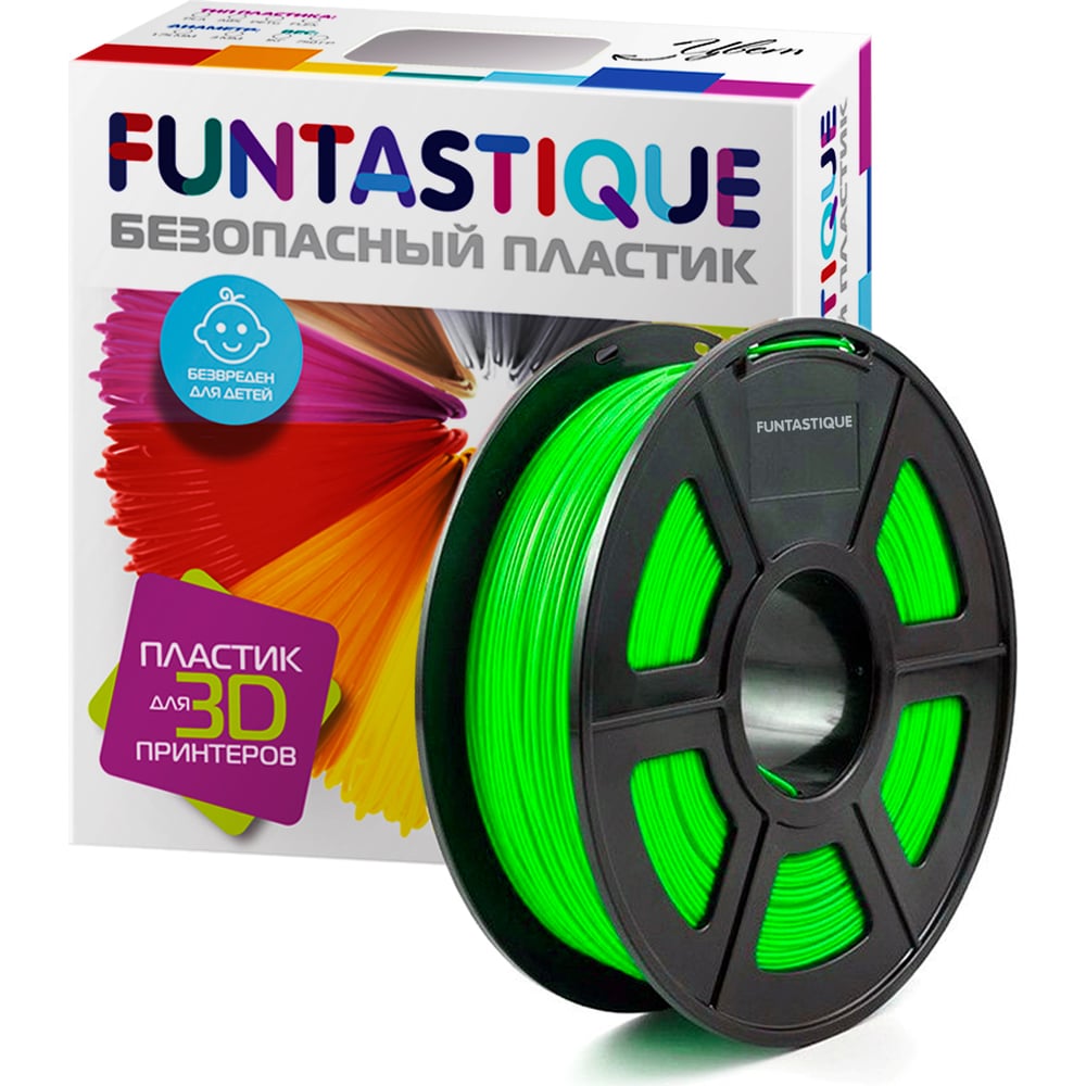 Изображение товара Светящийся пластик в катушке FUNTASTIQUE pla lumi, 1.75 мм, 1 кг, зелёный PLA-LUM-1KG-GR