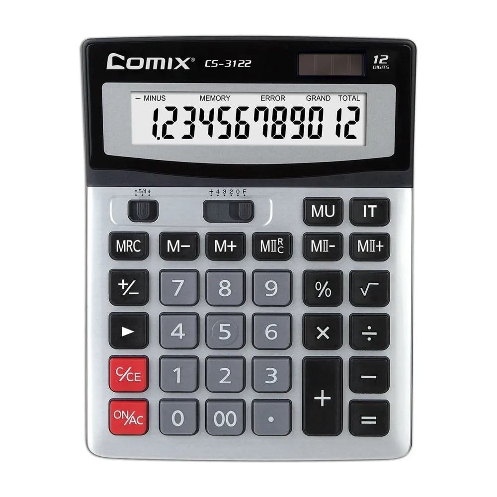 Изображение товара Калькулятор COMIX 12-разрядный, серебристый, двойная память, 190x148 мм CS-3122