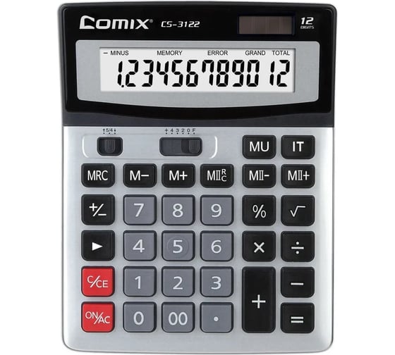 Изображение товара Калькулятор COMIX 12-разрядный, серебристый, двойная память, 190x148 мм CS-3122