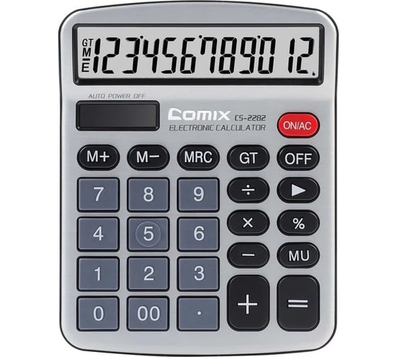 Изображение товара Калькулятор COMIX 12-разрядный, серебристый, двойное питание, 158x120 мм CS-2282
