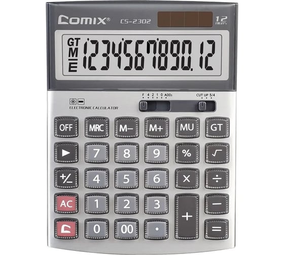 Изображение товара Калькулятор COMIX 12-разрядный, серебристый, двойное питание, 169x126 мм CS-2302