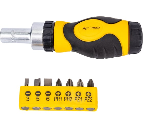 Изображение товара Реверсивная отвертка со вставками 1/4 дюйма 8 предметов Энкор 19860