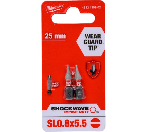 Изображение товара Насадка SHOCKWAVE (SL 0.8x5.5, 25 мм, 2 шт.) Milwaukee 4932430902