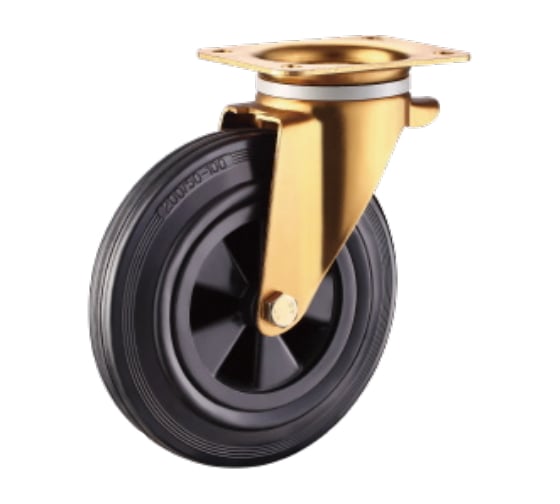 Изображение товара Колесо для евроконтейнеров SC80K 200 мм, площадка поворотная, черная резина, пластиковый обод, подшипник скольжения TOR 1027292