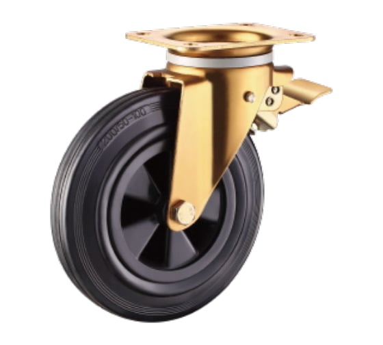 Изображение товара Колесо для евроконтейнеров SCB80K 200 мм, площадка поворотная, тормоз, черная резина, пластиковый обод, подшипник скольжения TOR 1027294