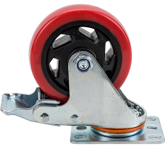 Изображение товара Промышленное полиуретановое колесо SCBM 42 100 мм, поворотное, тормоз, площадка, втулка скольжения TOR 1027249