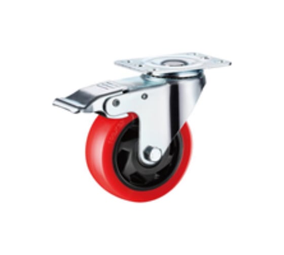 Изображение товара Промышленное полиуретановое колесо SCBM 93 75 мм, поворотное, тормоз, площадка, втулка скольжения TOR 1027248