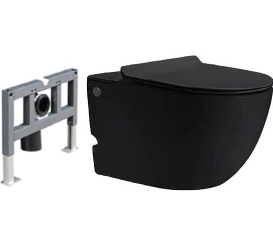 Изображение товара Подвесной унитаз Santi Line с импульсной системой смыва, чёрный матовый, в комплекте c инсталляцией SL-5031MB