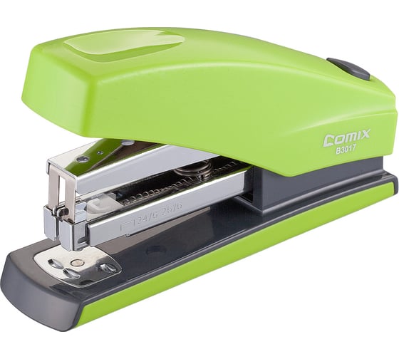 Изображение товара Степлер COMIX на 25 листов, с функцией без усилий, под скобы 24/6 и 26/6, зеленый B3017N GN