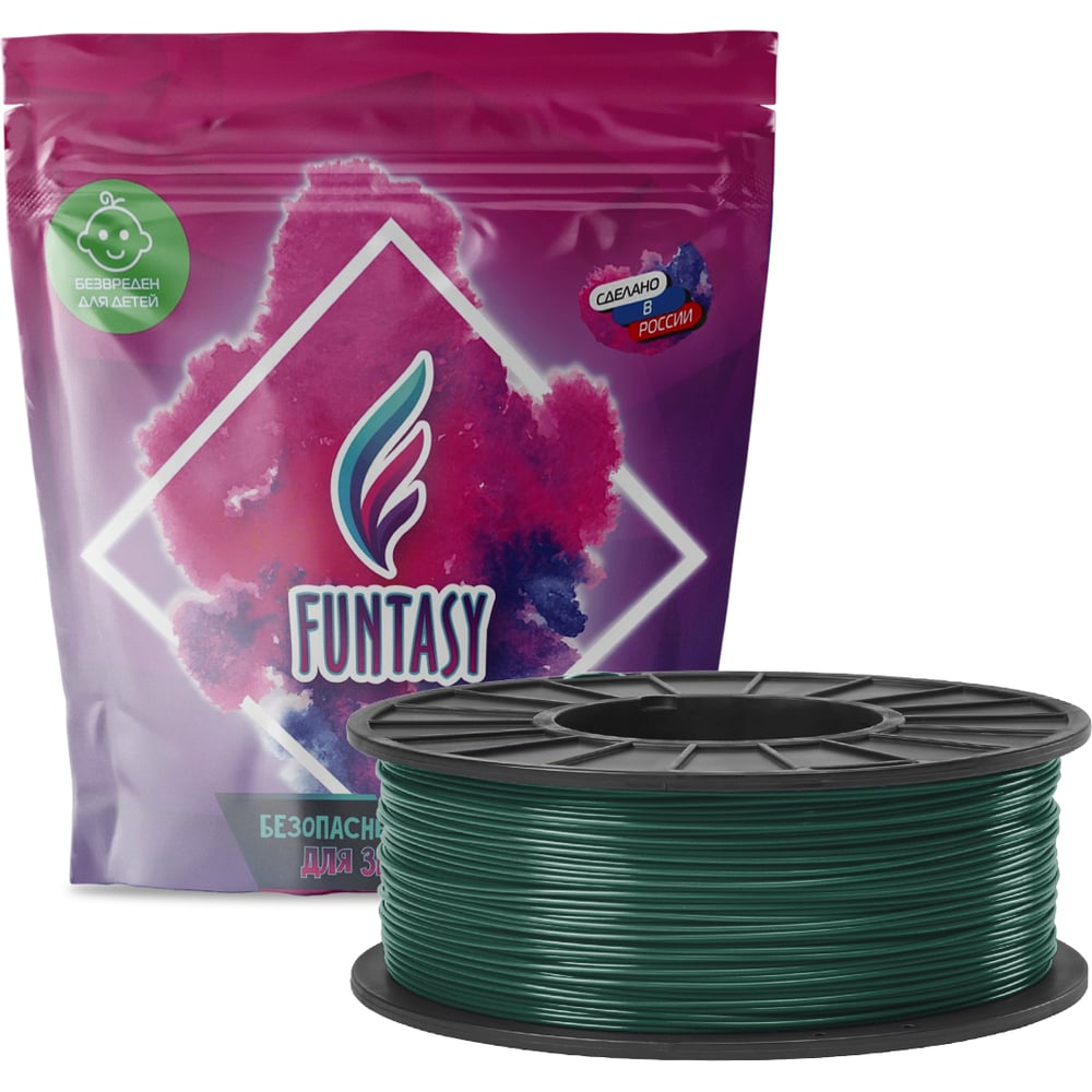 Изображение товара Пластик PETG 1.75 мм темно-зеленый 1 кг Funtasy для 3D печати
