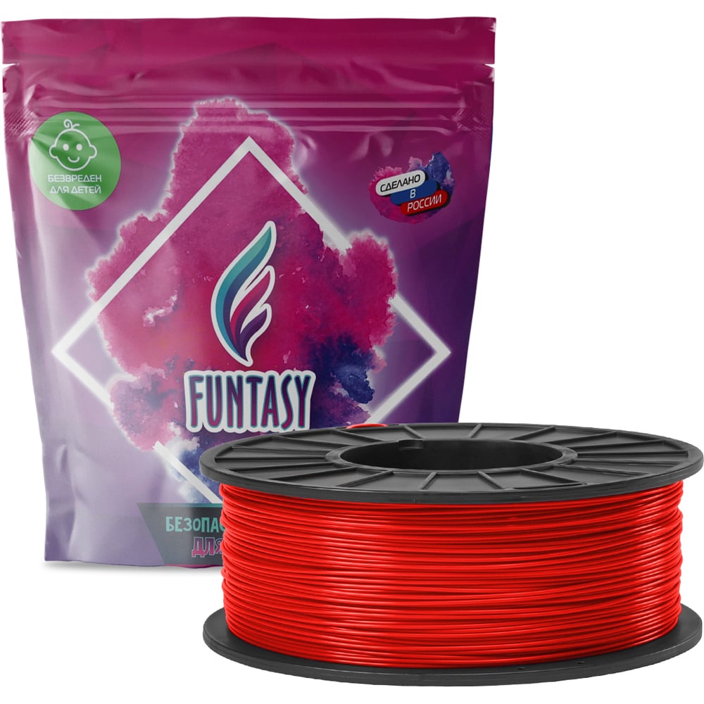 Пластик в катушке Funtasy  pla,1.75 мм,1 кг, цвет красный PLA-1KG-RD-1