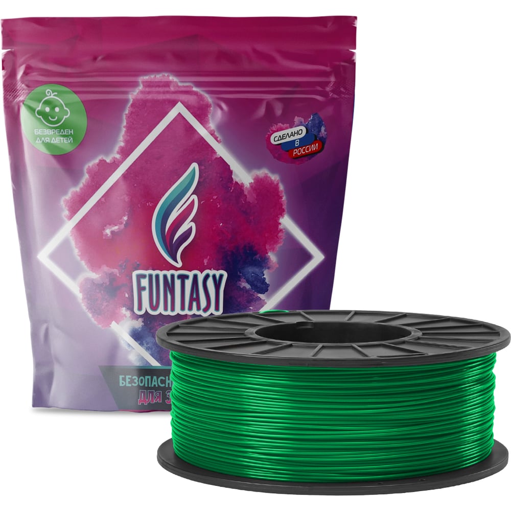 Изображение товара Пластик Funtasy PLA 1.75 мм 1 кг зеленый для 3D-печати