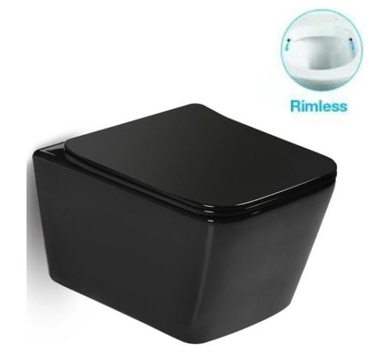 Изображение товара Подвесной безободковый унитаз Santi Line матовый чёрный, сиденье микролифт SL-5004MB