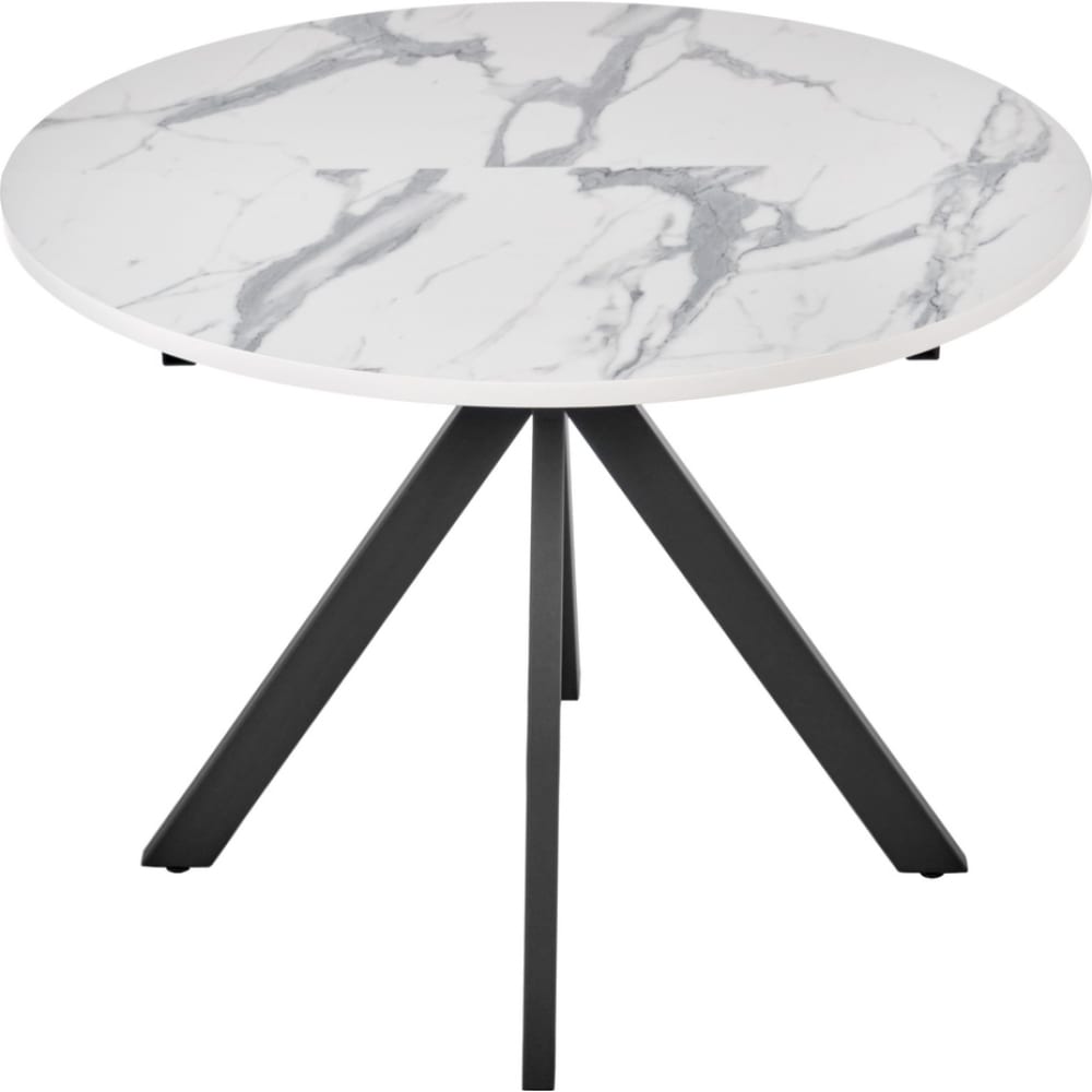 Круглый раскладной стол BRADEX RF 0417 rudolf 100-130x100x75 см, белый мрамор, чёрный - фото 1