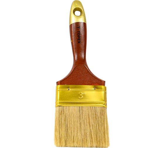 Изображение товара Плоская кисть 3 дюйма (лакированная деревянная ручка, натуральная щетина, для масляных красок) TOPEX Профи 19b630