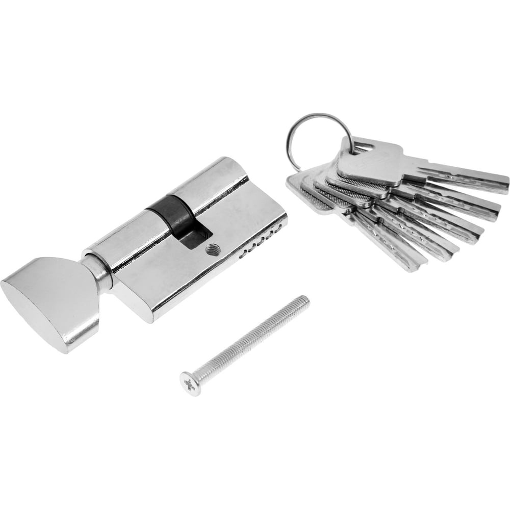 Изображение товара Цилиндровый механизм ТУНДРА 60 мм с вертушкой, алюминий, хром, 5 ключей