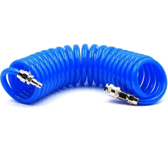 Изображение товара Шланг пневматический полиуретановый спиральный (10 м, 8х12 мм, быстросъем Rapid M+F сталь, 10-16 бар, синий) HQ-mech HQ-AH05-1012BLUE УТ000002498