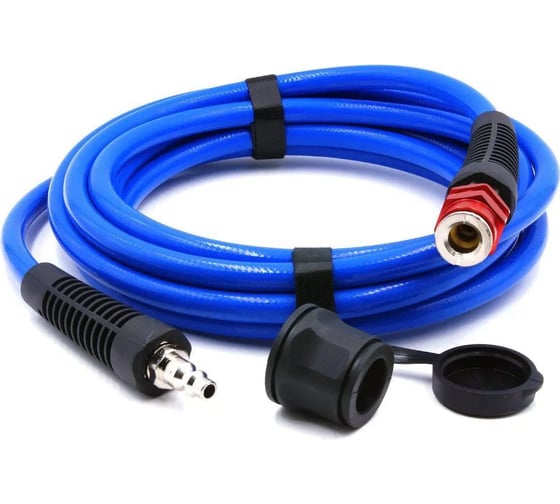 Изображение товара Шланг пневматический полиуретановый (10 м, 6.5х10 мм, быстросъем Rapid M+F латунь, 10-16 бар, синий) HQ-mech HQ-AH06-1010BLUE