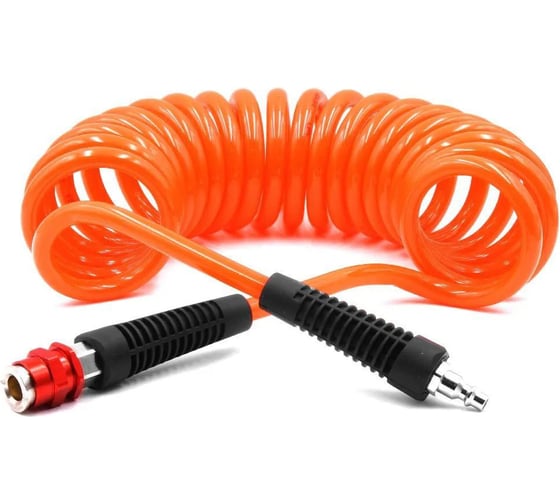 Изображение товара Шланг пневматический полиуретановый спиральный (10 м, 8х12 мм, быстросъем Rapid M+F латунь, 10-16 бар, красный) HQ-mech HQ-AH08-1012RED УТ000002531