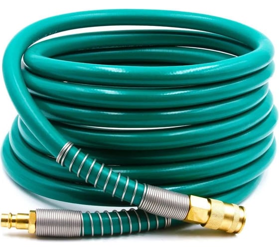 Изображение товара Шланг пневматический армированный (15 м, 8х14 мм, быстросъем Rapid M+F латунь, 10-16 бар, зеленый) HQ-mech HQ-AH10-1514GREEN