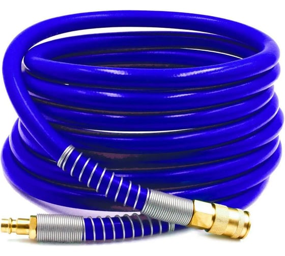 Изображение товара Шланг пневматический армированный (15 м, 8х14 мм, быстросъем Rapid M+F латунь, 10-16 бар, синий) HQ-mech HQ-AH10-1514BLUE