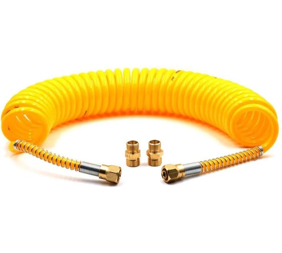 Изображение товара Шланг пневматическийполиуретановый спиральный (7 м, 6.5х10 мм, наружная и внутренняя резьба M16x1.5 сталь, 10-16 бар, желтый) HQ-mech HQ-AH102-710YELLOWM16-IR