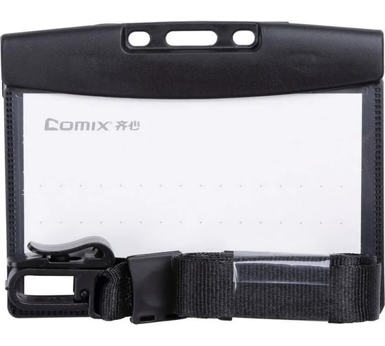 Изображение товара Горизонтальный бейдж COMIX 80x102 мм с тесьмой, черный A7966 BLK