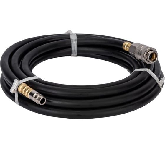 Изображение товара Шланг пневматический армированный каучуковый oil-resist (15 м, 6х12 мм, быстросъем Rapid M+F латунь, 20-60 бар, черный) HQ-mech HQ-AH101-1512BLACK