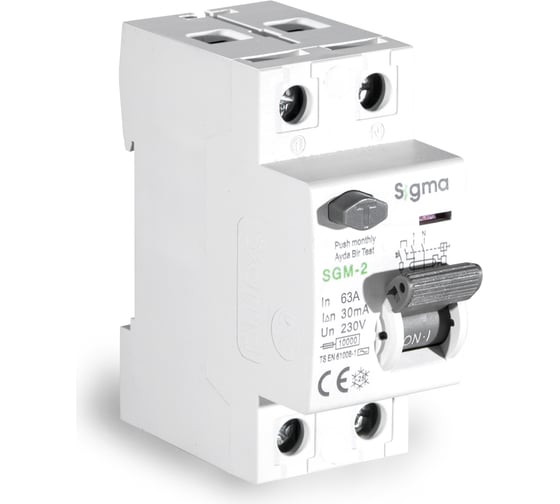 Изображение товара Устройство защитного отключения SIGMA ELEKTRIK 63A 2P 30mA 10kA тип AC SGM2063030