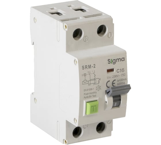 Изображение товара Автоматический выключатель дифференциального тока Sigma Elektrik AC 2P 30mA 6kA 16A SRM2016030